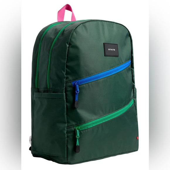 State Kane Double Pocket Backpack- Green Diagonal Zipper NWT - Picture 1 of 14